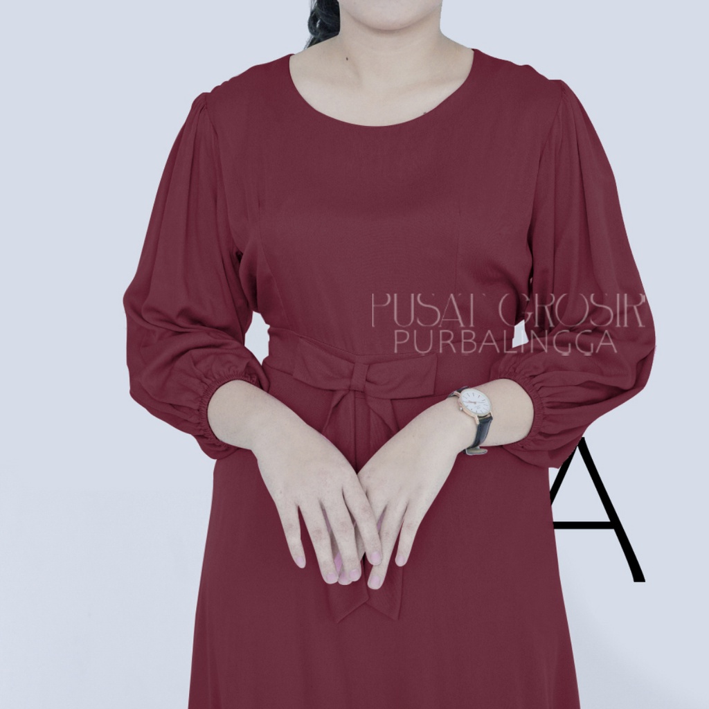 Auristela Dress Midi Korean Style Lengan Panjang Baju Wanita  Dres Sabrina Irise Wanita  korea A Lin