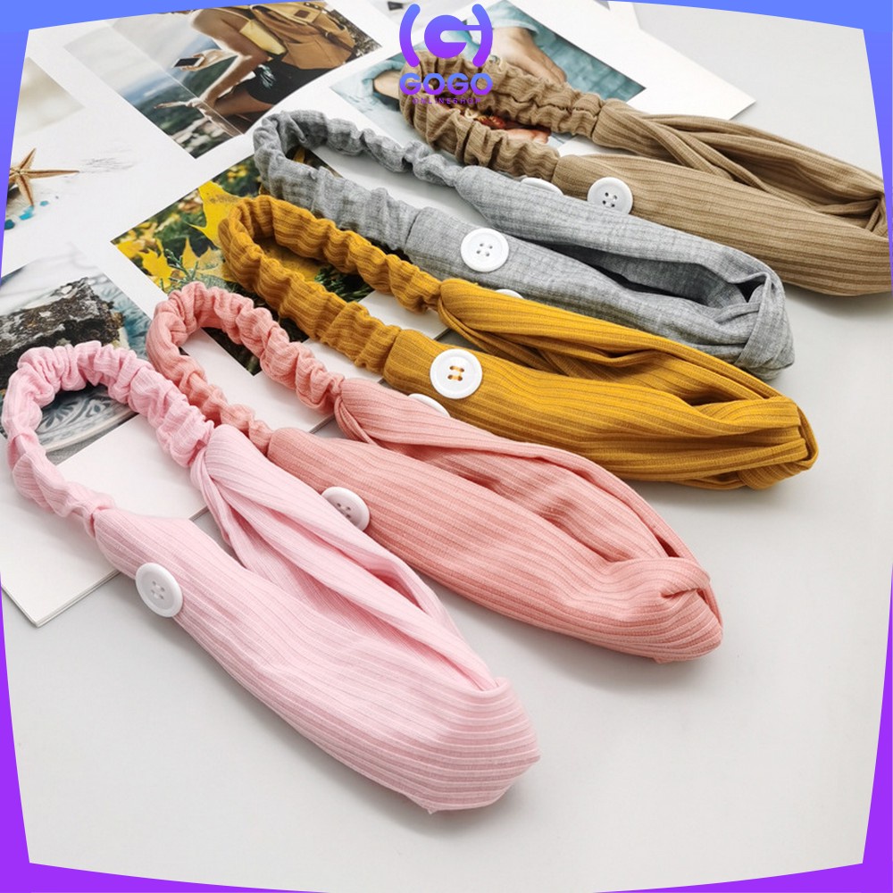 GOGO-C63 Bando Korea Wanita Motif Garis Salur Karet Elastis Dengan Kancing Pengait Masker / Headband Bendo Aksesoris Rambut Fashion Wanita Import