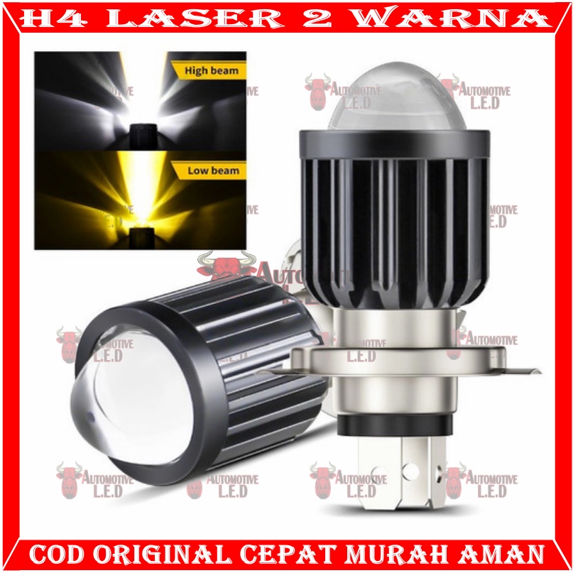 LAMPU UTAMA MOTOR H4 LED LASER 2 WARNA HI / LOO 18 WATT BOHLAM LED H4 LAMPU MOTOR H4 LED LASER