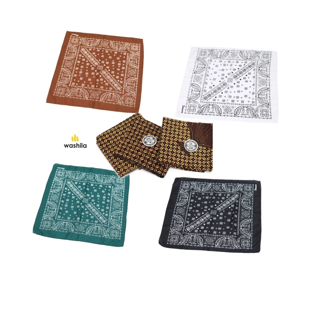 Slayer SAPU TANGAN Ikat Kepala Segi Empat Motif Batik  Putih, Hitam, Hijau, Coklat