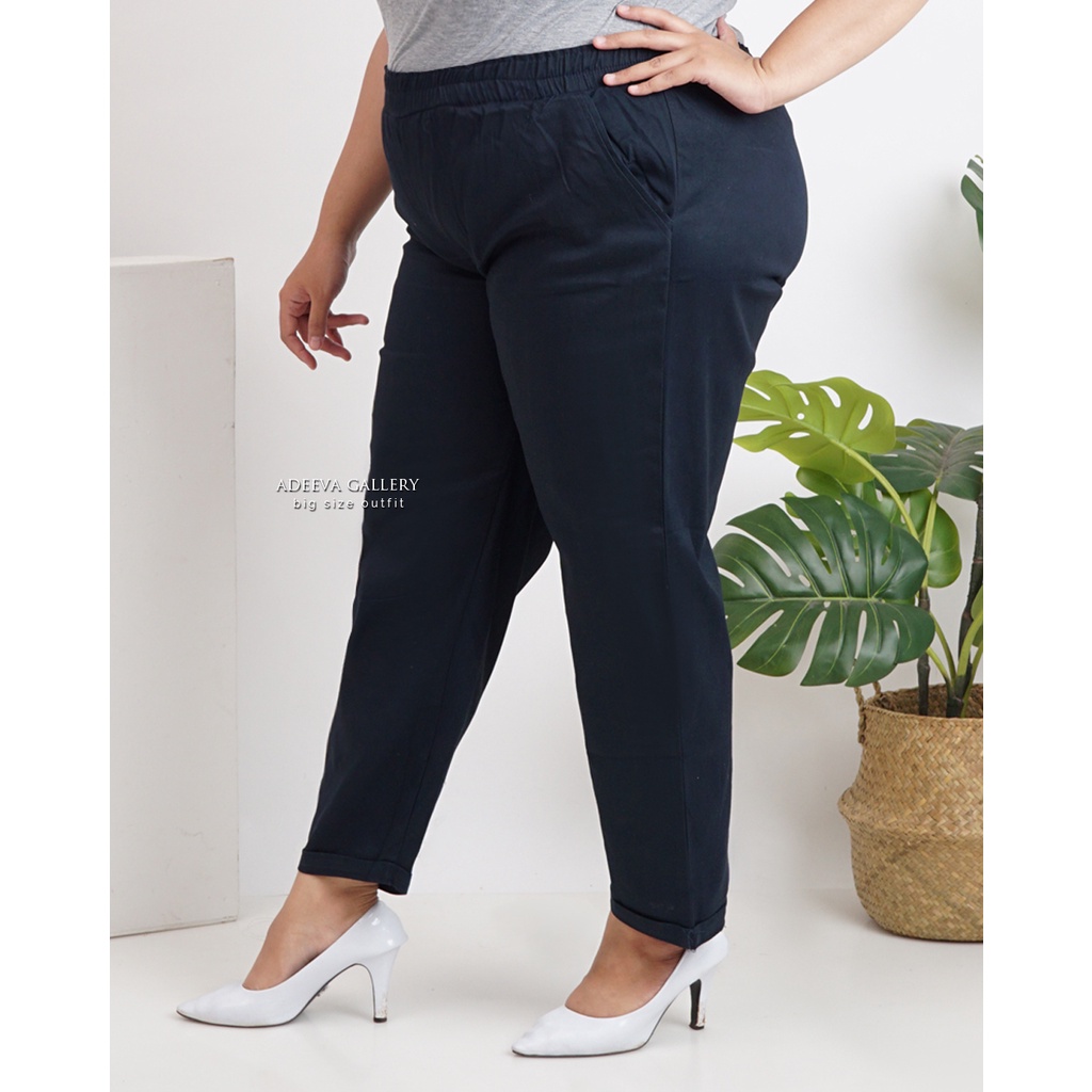 ADEEVA Kenzie Super Jumbo Celana Panjang Wanita Jumbo Katun Twill Stretch