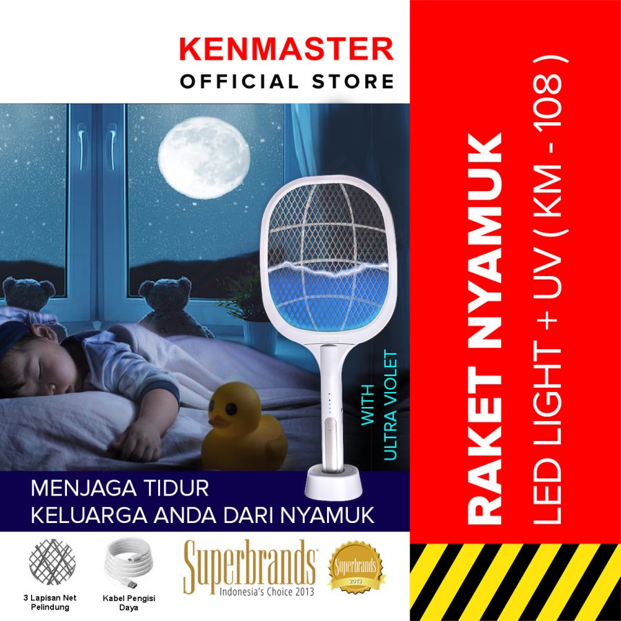 Kenmaster Raket Nyamuk Charger Mosquito 2 IN KM-108 + Lampu LED + UV