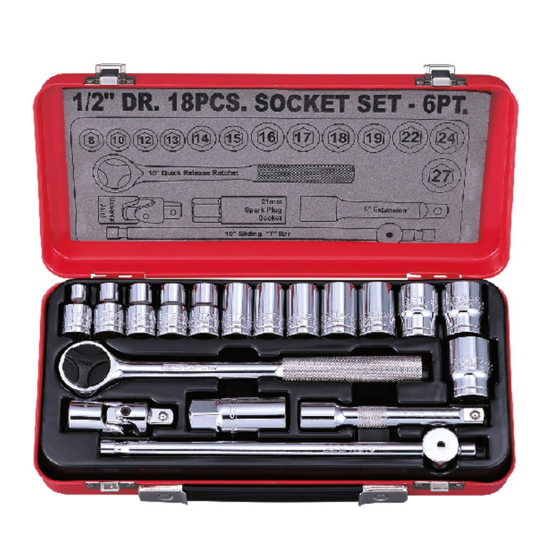 GESTAR/CROSSMAN-Set Kunci Shock 1/2” Drive Socket Set- 18pc (Metric 6pt) 299-096