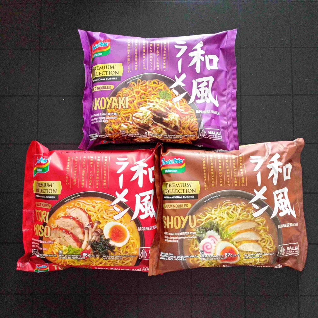 Indomie Jumbo Premium Collection Real Meat Mi Mie Instan Keriting Takoyaki Shoyu Tori Miso Japanese Ramen Instant Goreng Spesial Rendang Ayam Panggang Jamur Lada