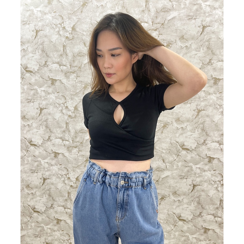 MODAVIE - YUNA CROPTOP Baju Atasan Crop Wanita Rib Knit O-Neck