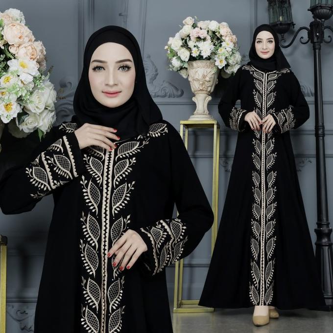 GAMIS WANITA JUBAH WANITA ARAB JET BLACK EXCLUSIVE ABAYA TURKEY 1002