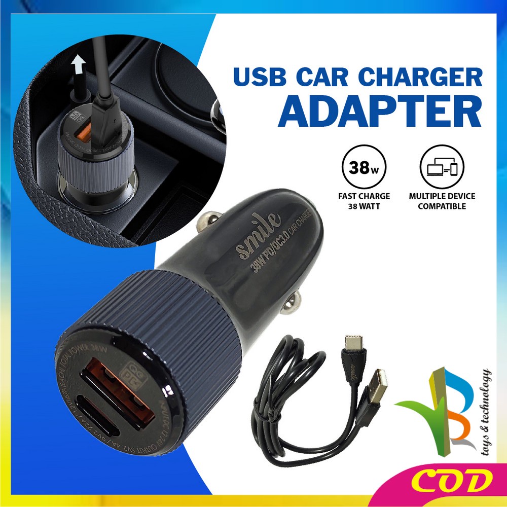 RB-C819 Car Charger Mobil Type C Adaptor Charger 2 Ports Fast Charging QC3.0 For Handphone Tablet / Casan Pengisi Daya Cepat Colokan Mobil USB-C