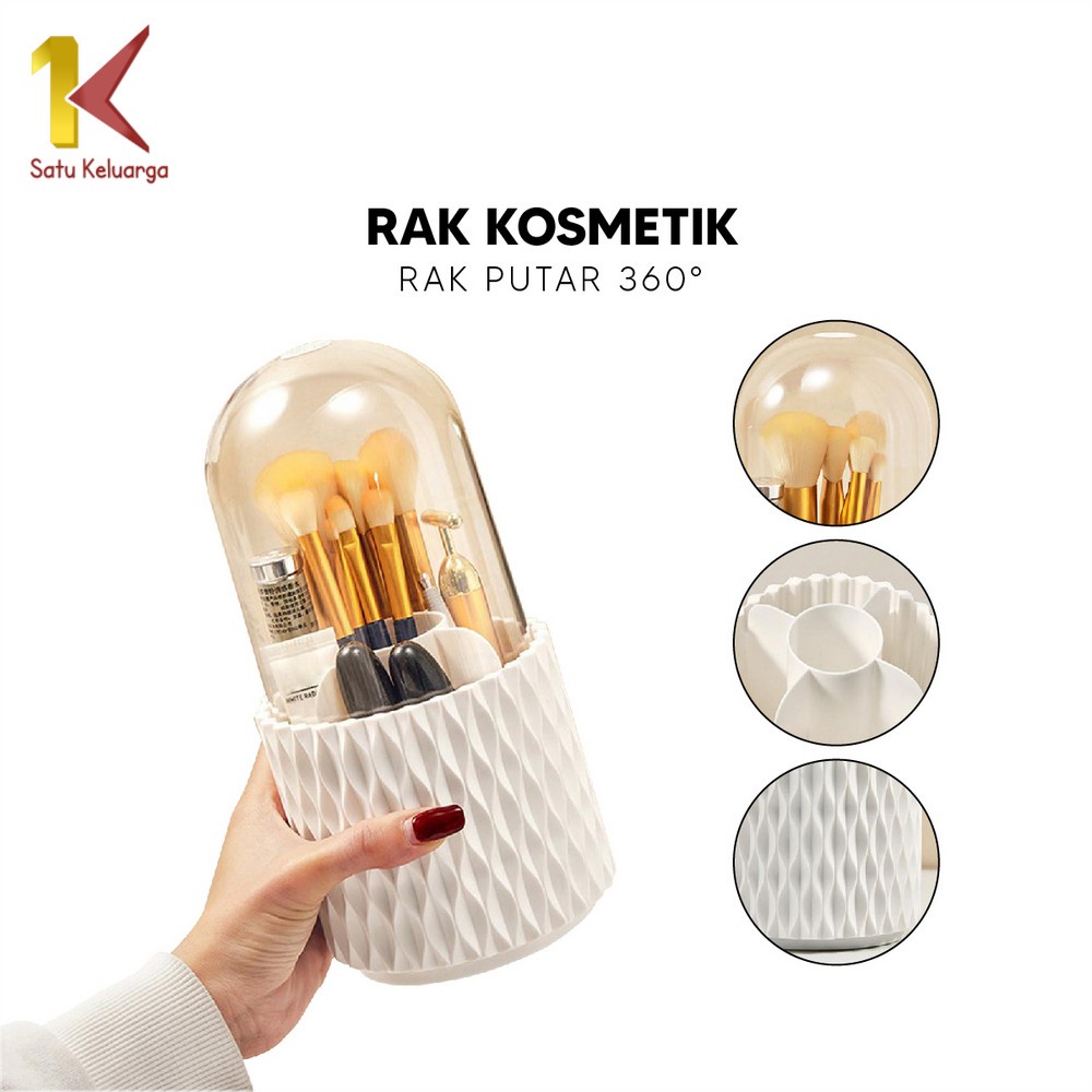Satu Keluarga Rak Kosmetik Putar 360 Derajat Dengan Tutup Transparan Serbaguna K145 Storage Makeup B