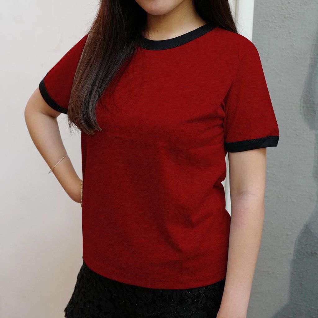 Kaos Polos Ringer Tee Wanita Warna