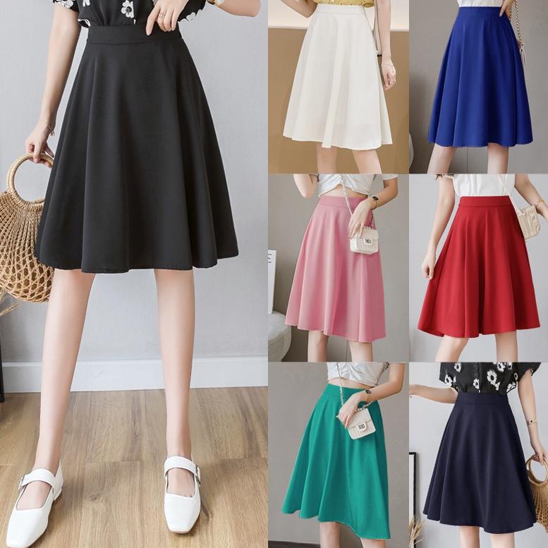 READY KARAKOREA R786 MIDI Flare A-Line Skirt Rok Flare Rok Midi/Rok Korea Skirt