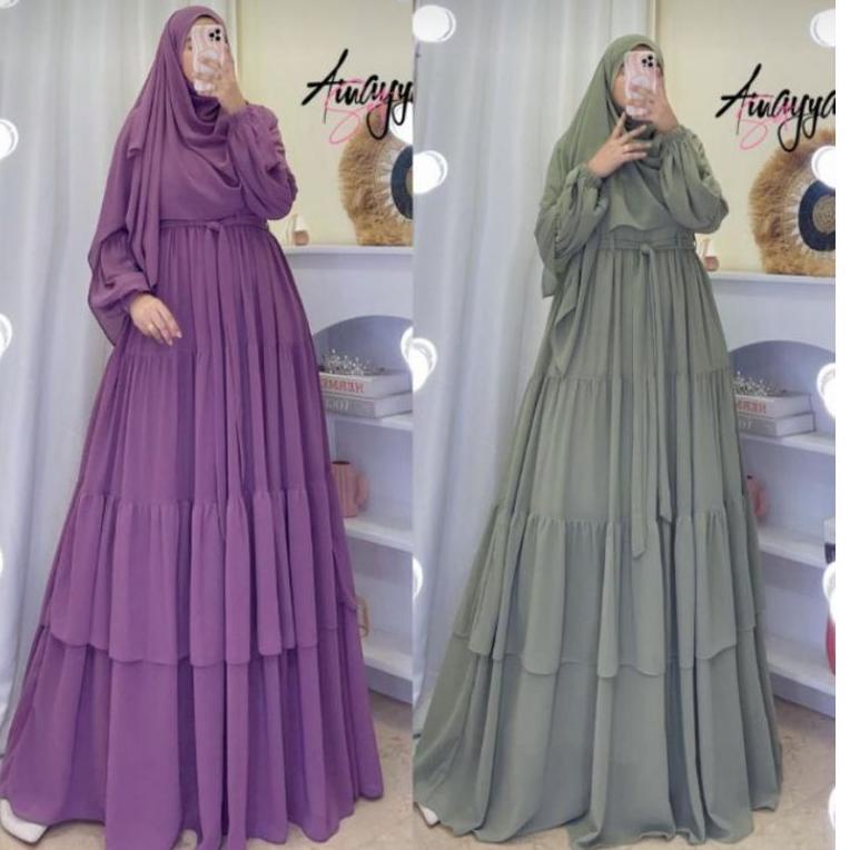 VIRAL GAMIS AINAYYA SET PASHMINA CERUTY BABYDOLL BUSUI FULL FURING FASHION MEWAH DRESS MENYUSUI GAMI