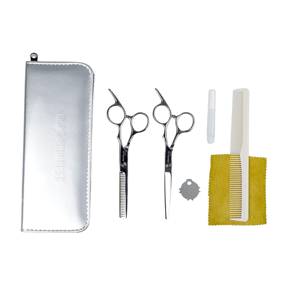 [TOSERBA_ENAK] - Biutte.co Set Gunting Rambut Sasak &amp; Flat Hairdressing Scissors - CL37 - Silver