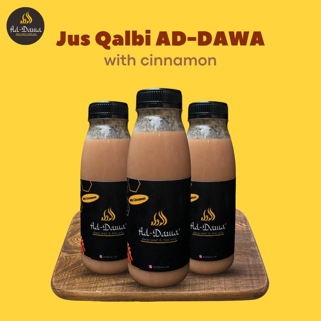 

Jus Herbal Qalbi Kayu Manis bawang putih tunggal, lemon, madu, jahe merah, cuka apel