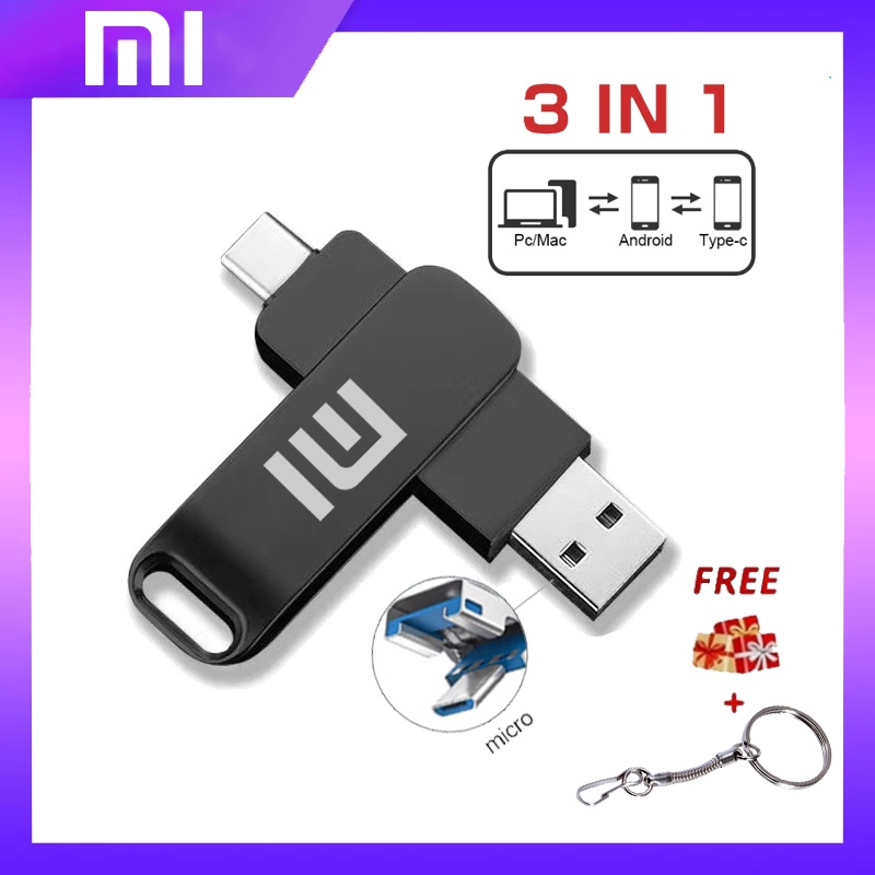 Xiaomi TYPE-C/OTG/USB Three-in-One Flash Drive 8GB 16GB 32GB 64GB 128GB 256GB 512GB USB Memory Stick 1TB 2TB Portable Metal Pen Driver