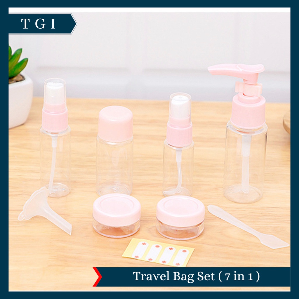 TGI - BOTOL SPRAY MINI TRAVELLING / WADAH BOTOL ISI ULANG / BOTOL MINI SET 6 IN 1 TRAVELLING/ TRAVEL BOTTLE SET MULTIFUNGSI