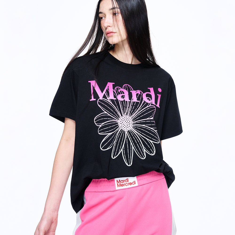 Mardi Gradation Flower Tee Black / Pink