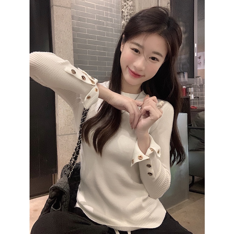 Ajw Inner Rajut Lengan Panjang Kancing Gold Korean Style Import Premium Xam Inner Lengan Panjang