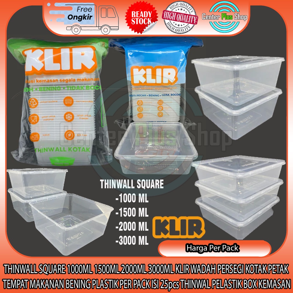 THINWALL SQUARE 1000ML 1500ML 2000ML 3000ML KLIR WADAH PERSEGI KOTAK PETAK TEMPAT MAKANAN  BENING PL