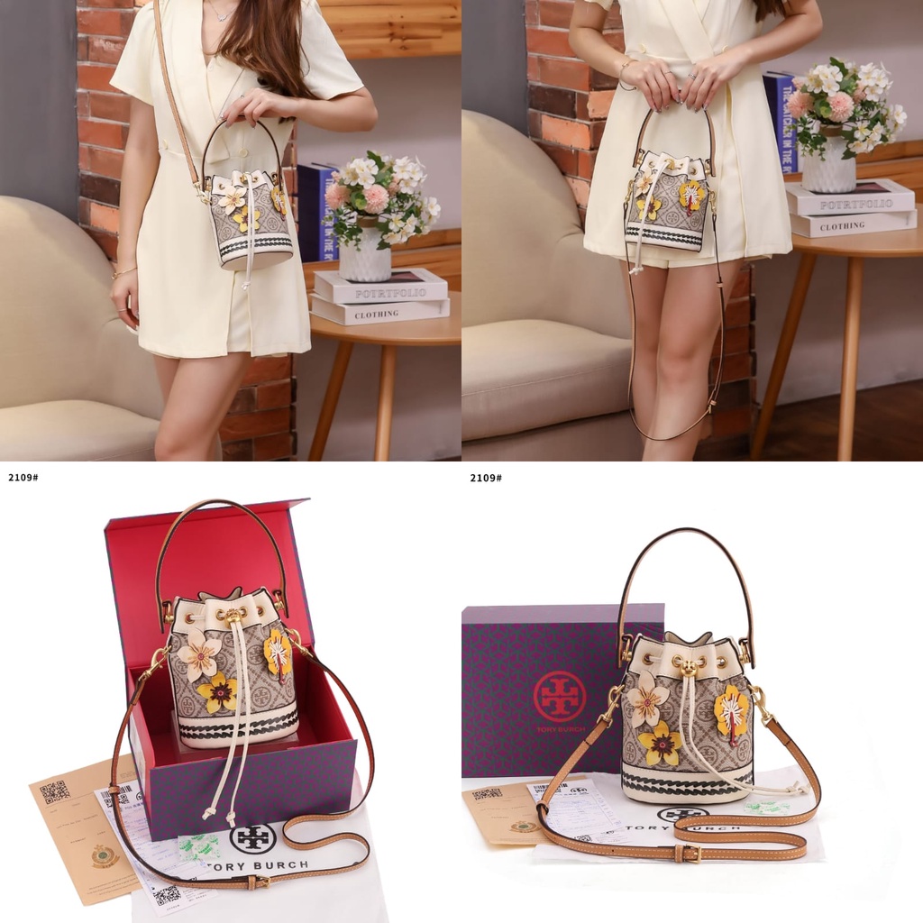 T Flower Bralded Mini Bucket Bag's Gold Hardware TC2109