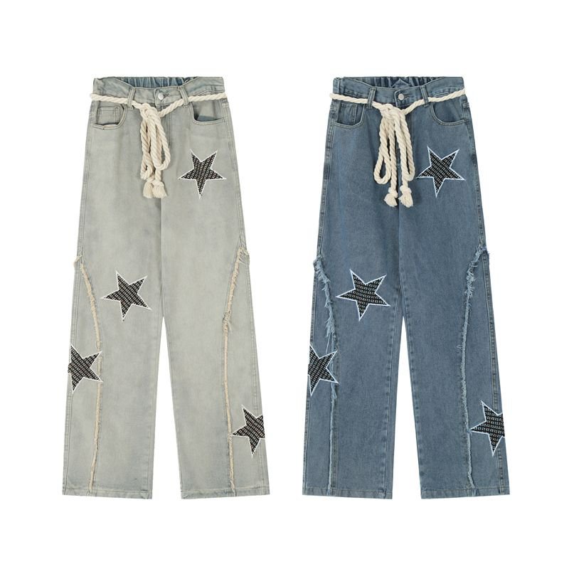 [✅BISA COD] #Sisjuly# Y2K Celana Jeans Wanita /Bordir Bintang Jeans Pinggang Tinggi Celana Kaki Lebar