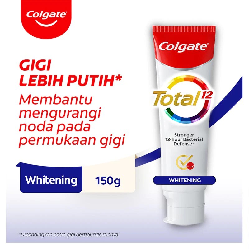 Pasta Gigi Whitening* Colgate Total 12* Hour Bacterial Defense* 150g