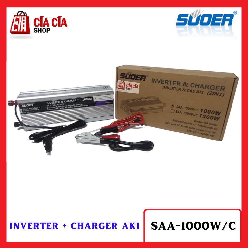 Suoer Inverter 1000W Plus Charger 10A Charger Aki SAA-1000W/C Power Inverter 1000 Watt Charger Aki 10A