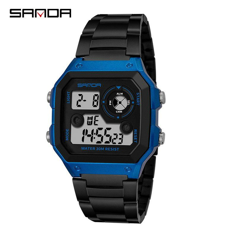 SANDA AE JAM TANGANBSANDA 408 Jam Tangan Pria Wanita Digital Tali Stainless Chronograph Anti Air