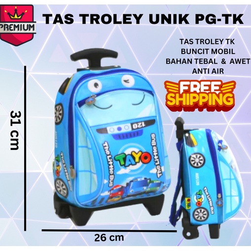 COD ~ TROLI + RANSEL MULTIFUNGSI Tas Troley Sekolah Anak PG BUNCIT Karakter Tas sekolah tas mobil tas bus tayo cars frozen minino bt21 spiderman avenger among us lol tsum TROLI GENDUT tk/pg