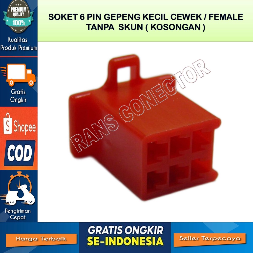 SOKET 6 PIN FEMALE MERAH SOKET KABEL 6 PIN FEMALE MERAH SOKET 6 PIN GEPENG KECIL BAHAN NILON