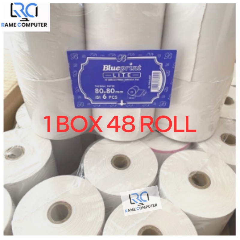 1 BOX 48 ROLL KERTAS THERMAL ROL STRUK KASIR PARKIR BLUEPRINT LITE 80X80 MM