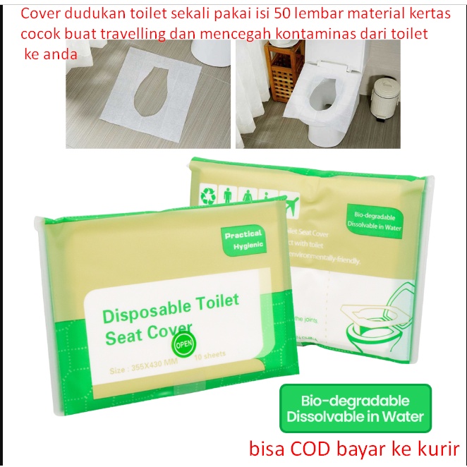 Cover dudukan toilet sekali pakai isi 50 lembar material kertas cocok buat travelling dan mencegah kontaminas dari toilet ke anda