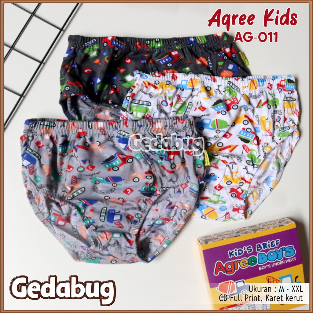 3 Pcs - CD Anak Agree Kids AG 011 | Celana dalam anak full print karet Boxer | Gedabug