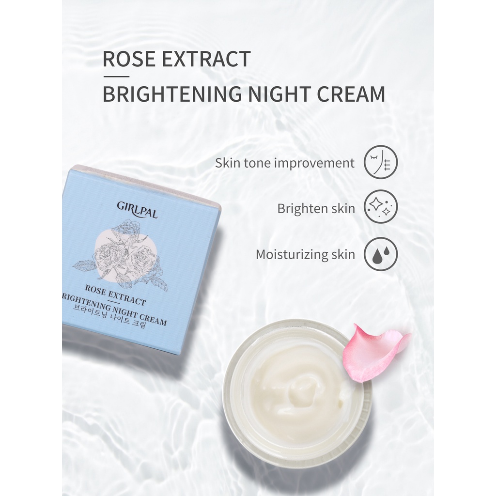 [BPOM] GIRLPAL Rose Brightening Night Cream 20g Vitamin C + Niacinamide Brighty Moisturizer Wajah Glowing Krim Malam