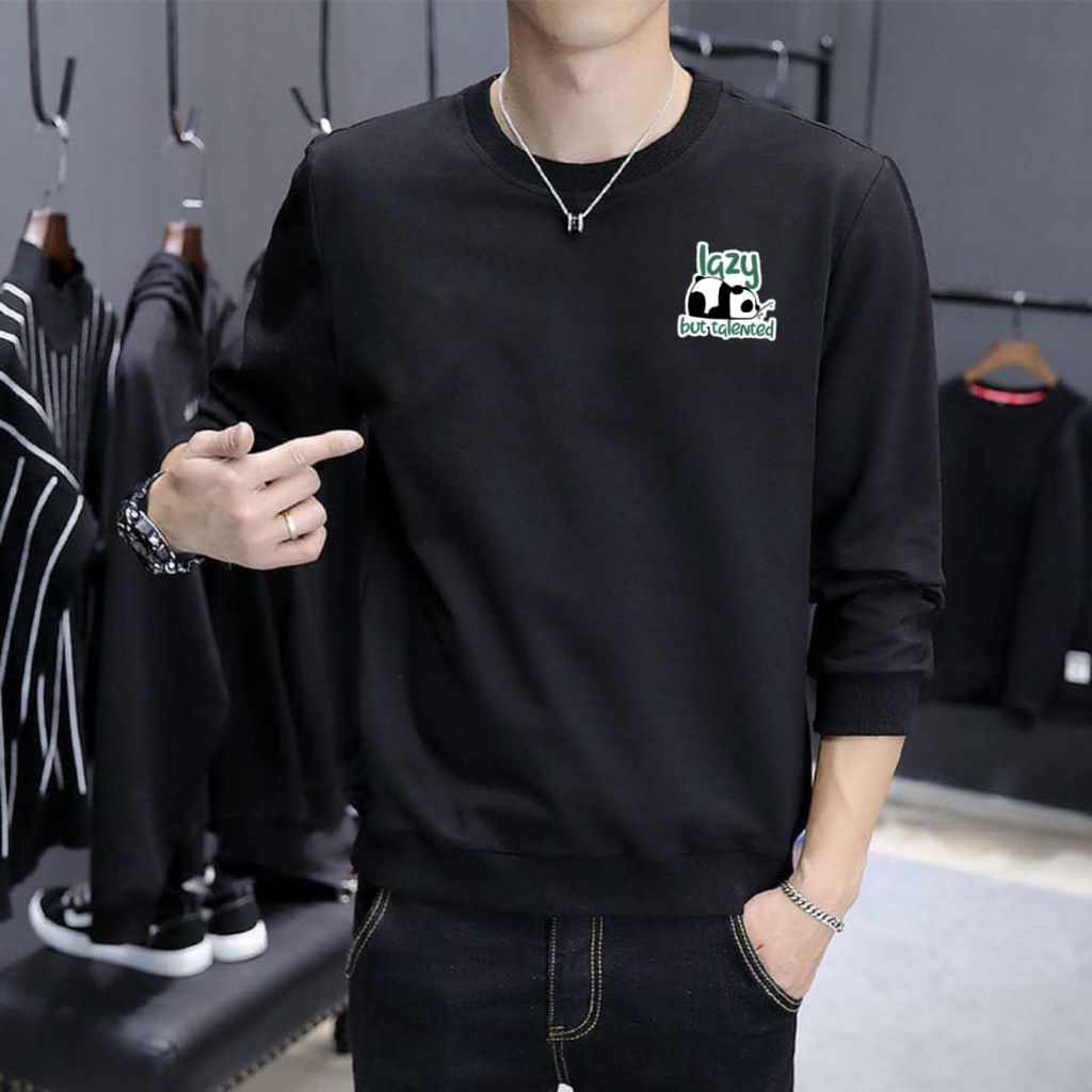 Okejayashop Kaos Lengan Panjang Pria Logo Panda Keren / Kaos Sweatshirt Pria /Atasan Pria /Atasan Pr