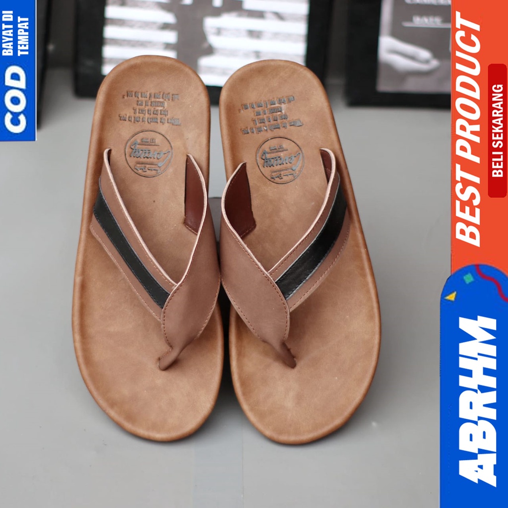 ABRHM X KIAN Sandal Japit Pria Sandal Pria Kulit Asli Sendal Jepit Cowok / Cowo Ori Keren Kekinian