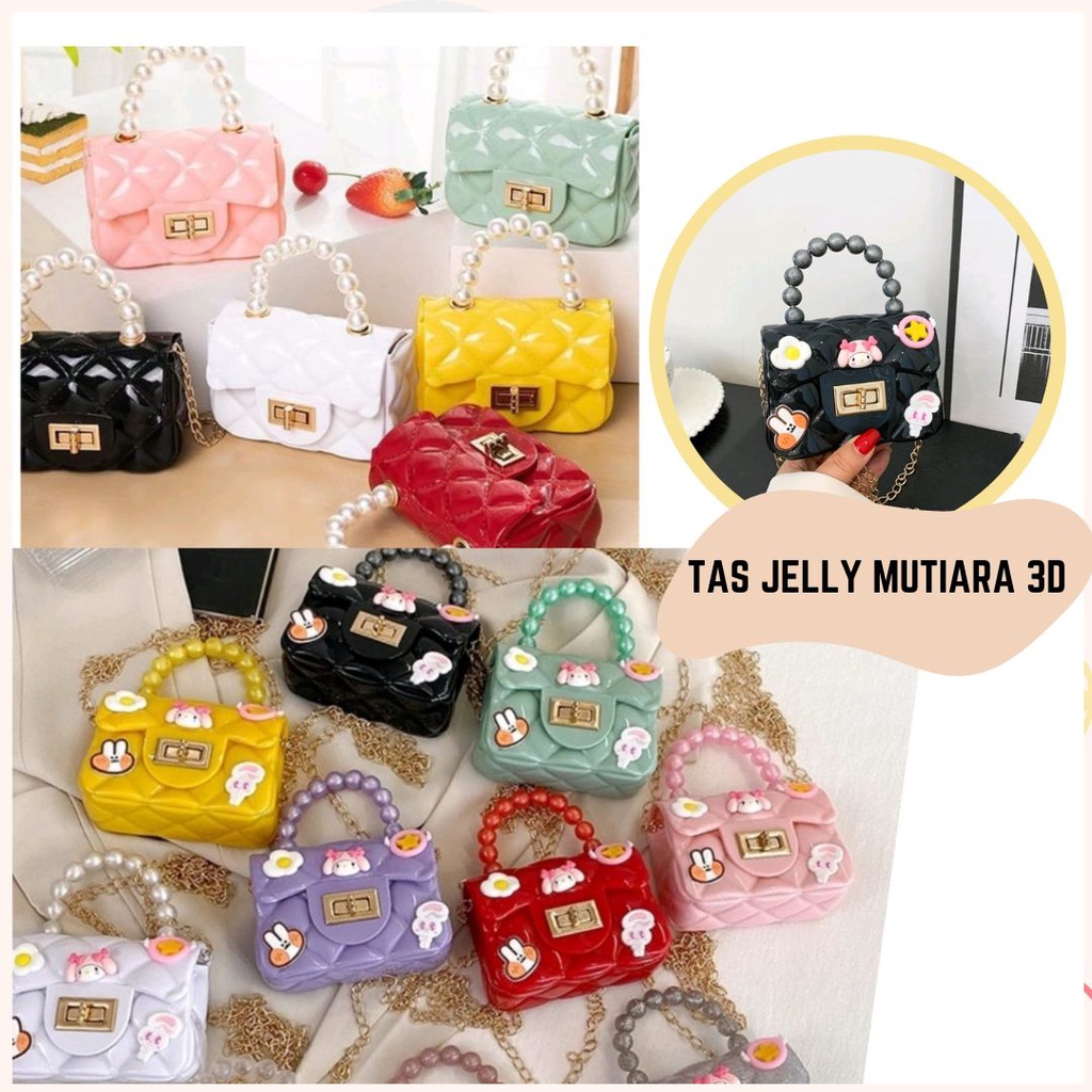 Tas Jelly Anak Import Mini Mutiara Kartun 3D Boneka / Tas Jelly Boneka 3D Tas Selempang Anak Mini Ka