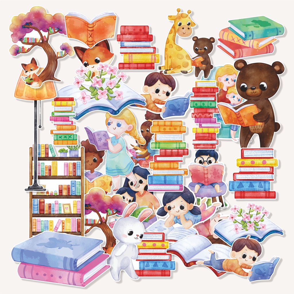 

( 20 pcs )murah tema BOOK WORLD-watercolor/stiker satuan random/stiker scrapbook/murah