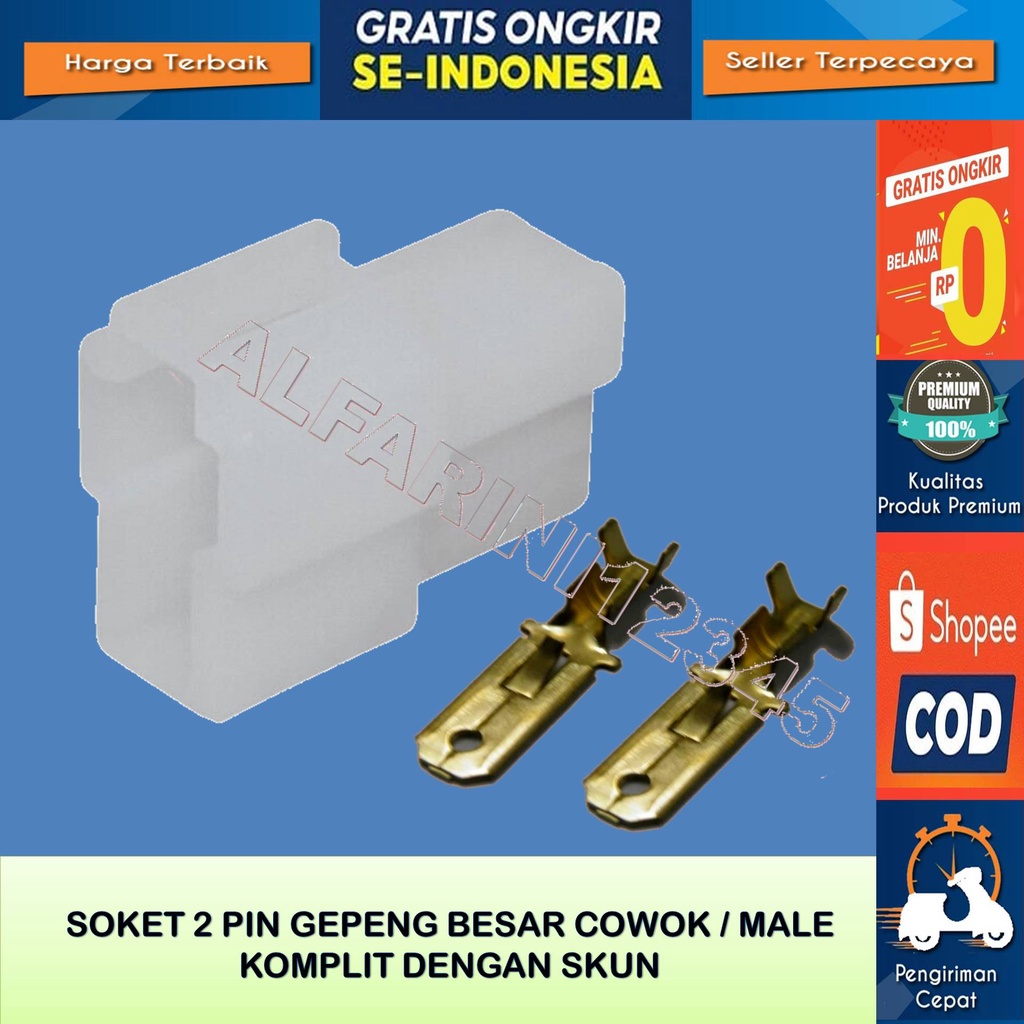 Soket Kabel 2 Pin Besar Cowok Male Komplit Dengan Skun Bahan Nylon Tahan Panas Buat Motor Mobil Univ