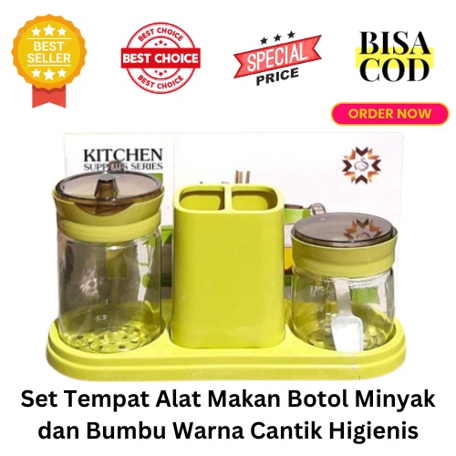 [BISA COD] PROMO Set Tempat Alat Makan Botol Minyak Tempat Bumbu Warna Cantik Higienis Kitchen Jar Tempat Sendok Garpu Botol Bumbu Tempat Minyak Wadah Minyak Murah Berkualitas