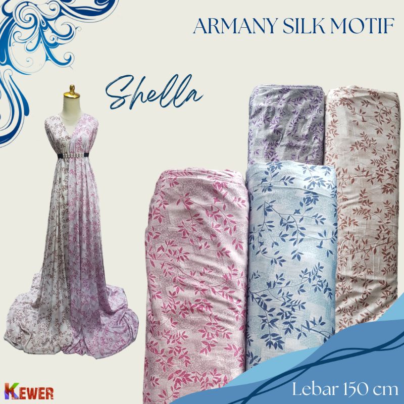 Bahan Kain Armani Silk Motif Shella kain Armani halus lembut murah meteran