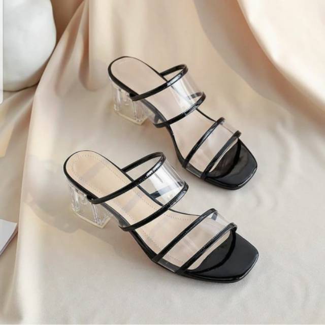 JRF Sandal Heels Wanita Hak Kaca Tahu Import