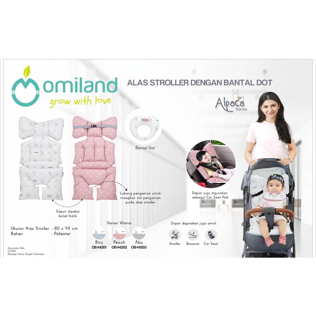 *New* Omiland Alas Stroller + Bantal Dot Bahan Lembut Motif Premium - Alpaca / Rainbow / Sloth / Panda Series