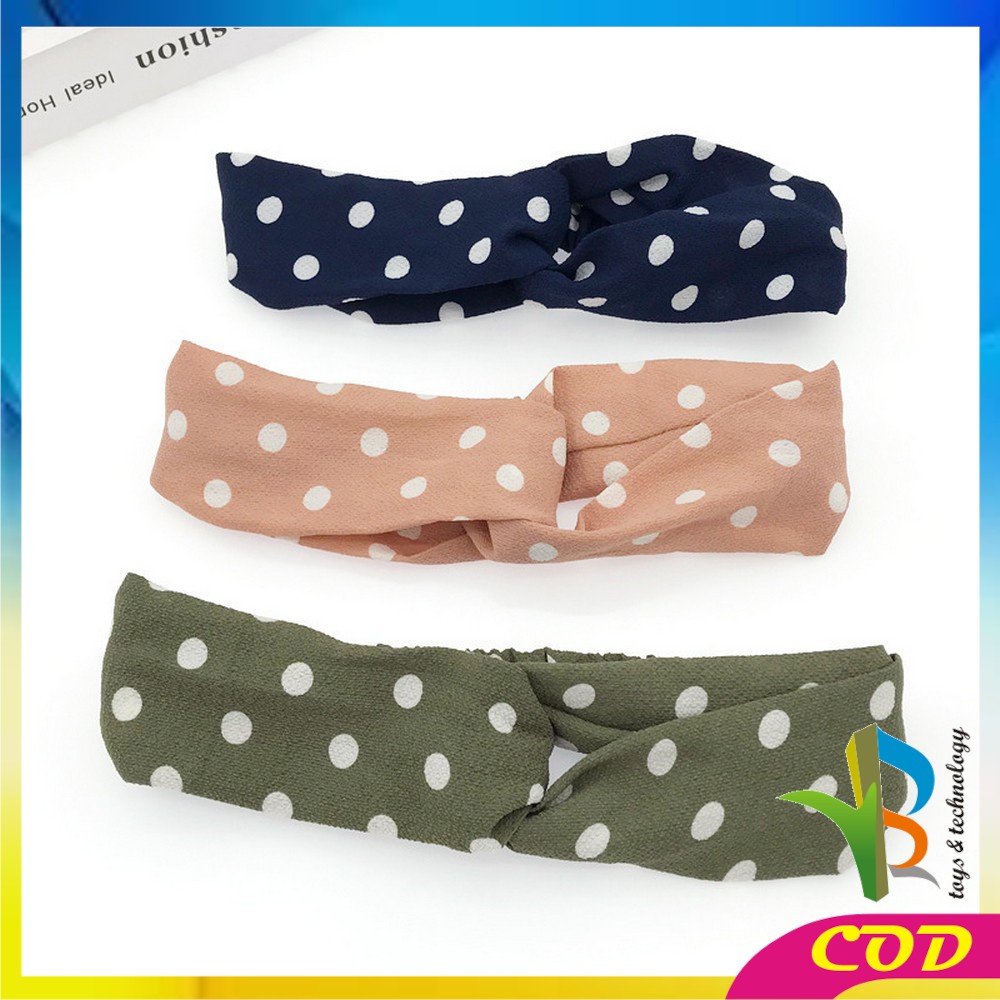 RB-C65 Bando Kain Korea Bahan Motif Polkadot Wanita Bendo Karet Korean Fashion Kekinian / Model Turban Bandana Simpul Kekinian Import