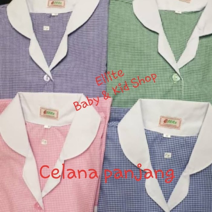 Baju Suster BAJU SERAGAM SUSTER MOTIF KOTAK UK XXXL ( BAJU PENDEK+CELANA PANJANG ) - Biru(Y2X0) baju