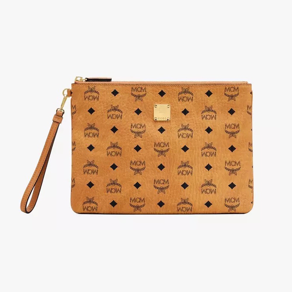 MCM Medium Wristlet Pochette Clutch Visetos Cognac (29x21x1)