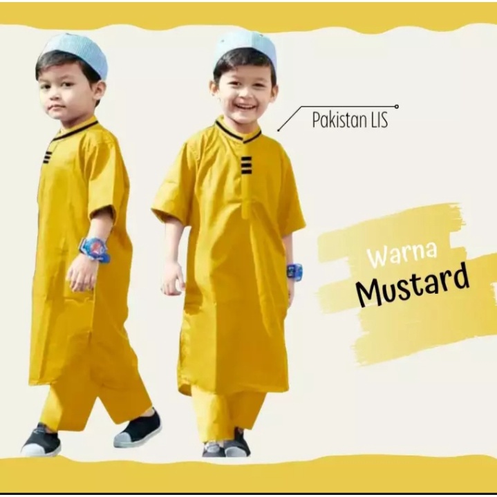 KOKO ANAK LIST PAKISTAN WARNA KUNING MUSTARD/ BAJU KOKO / BAJU KOKO ANAK LAKI LAKI / KOKO ANAK SETEL