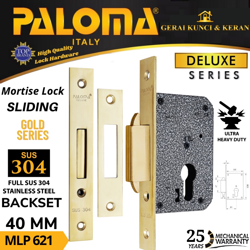 PALOMA BODY KUNCI MORTISE LOCK SLIDING  MLP 621 DELUXE SLIDING 40MM PVD GOLD