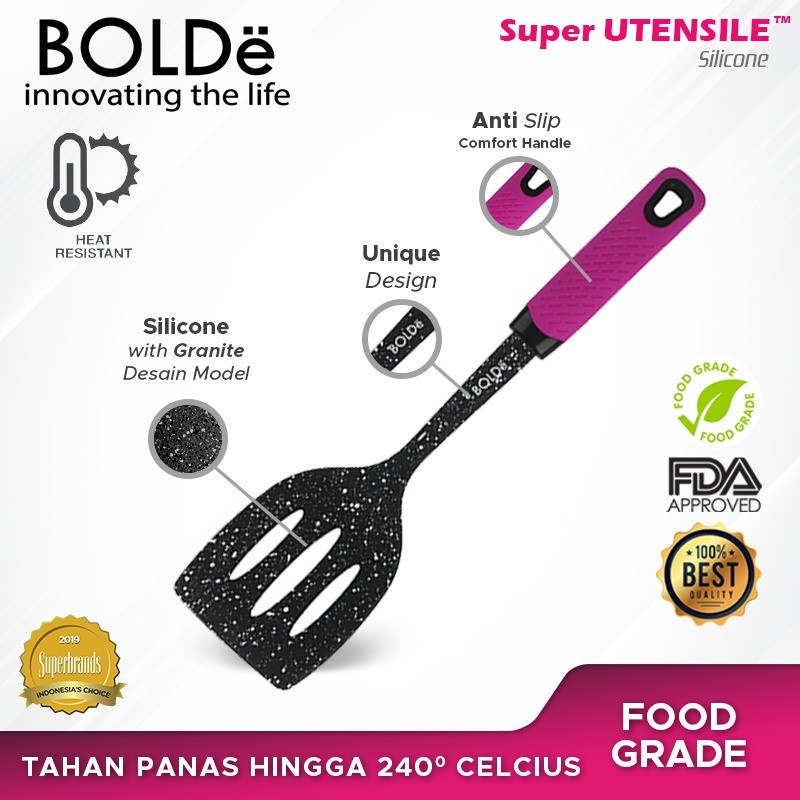 BOLDe Utensil Silicone Slotted Turner Black Pink- Sutil-Spatula Lubang