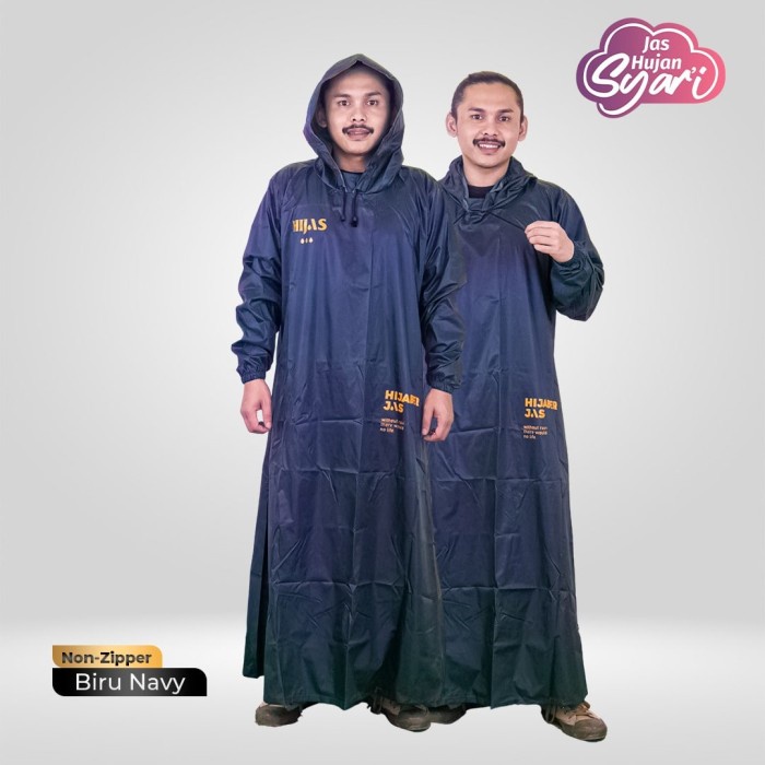 Jubah Pria Jas Hujan Pria Syar'i Gamis Laki-Laki Jas Hujan Hijas Jas Jubah Cowok - Biru Navy premium