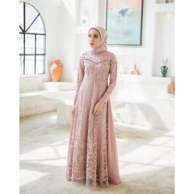 GAMIS BROKAT NAMIRA  GOWN FREE HIJAB GOWN VELVET SILK DRESS NAMIRA BROKAT TILLE GAUN MATERNITY GAUN 